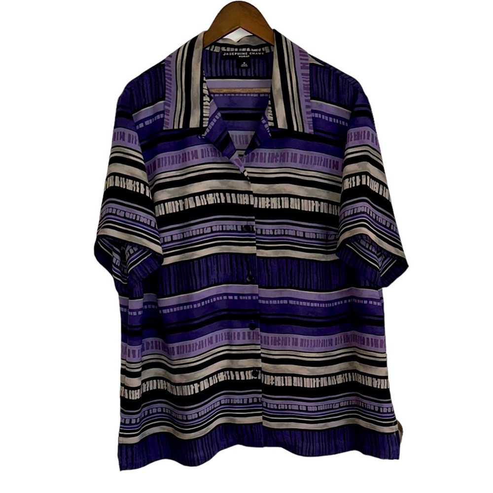 Josephine Chaus, short sleeve, striped button up blouse, women 18